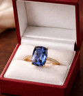 14k  Yellow gold Natural Diamond & Cushion shape AAA Tanzanite ring 5.00 ct — photo 1