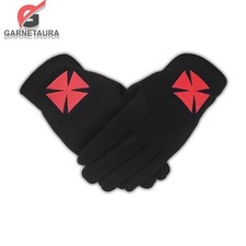 Masonic Knight Templar Black 100% Cotton Machine Embroidery Glove BT053