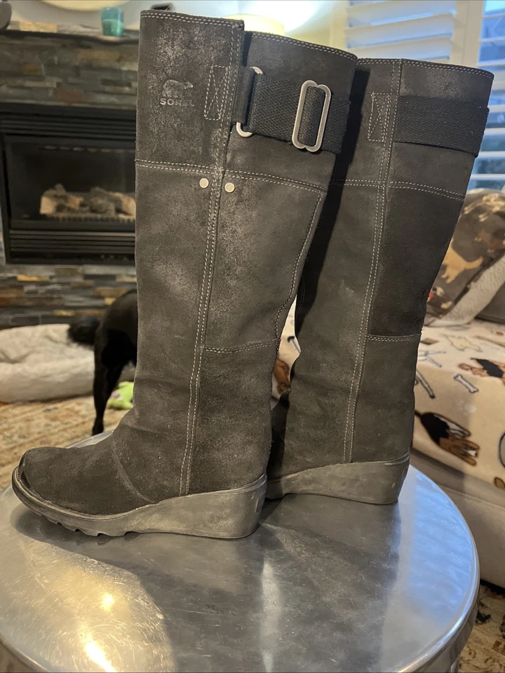 Super Cute Sorel Toronto Wedge Black Suede US 5 Pull On Knee High Boots! Fall - Image 3 of 4