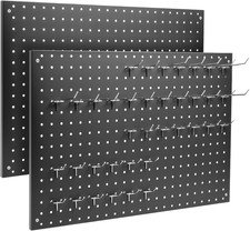 Peg Board, 2 Pack Metal Pegboard Panels Black Pegboards Wall Organizer with Fram