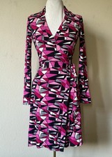 DVF Diane Von Furstenberg Painted Glass Geo New Jeanne Two Silk Wrap Dress Sz 0