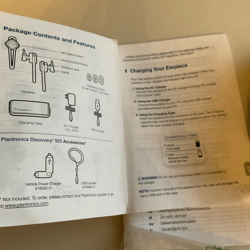 Plantronics Discovery 925 Bluetooth Earpiece, Charging Holder Case & USB Cable - Image 3 of 4