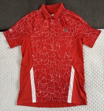 Lacoste Novak Djokovic Sport Print Jersey Polo Shirt Size 3 Small Red Tennis