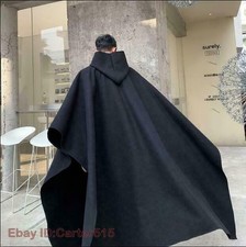 Men Fashion Hooded Wool Blend Black Pullover Oversize Cloak Cape Coat Ourwear