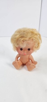 Vintage 1960s-70s Mini Baby Doll Hong Kong Marked Rooted Hair Freckles 3''