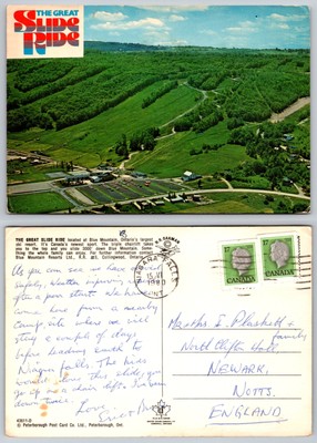 c21705 Great Slide Ride Blue Mountain Ontario Kanada Postkarte 1980 Stempel