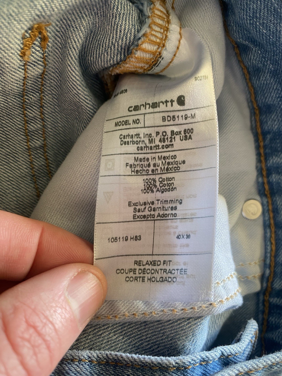 Carhartt Jeans Men's 40x36 Denim Lot 2 Relaxed Fit Medium Wash BD5119-M Straight thumbnail 5