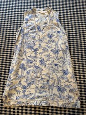 Tory Burch Blue + White Safari Print Sleeveless Shift Dress Resort Tunic Pockets