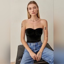 Reformation Fabian Black Strapless Velvet bodysuit large