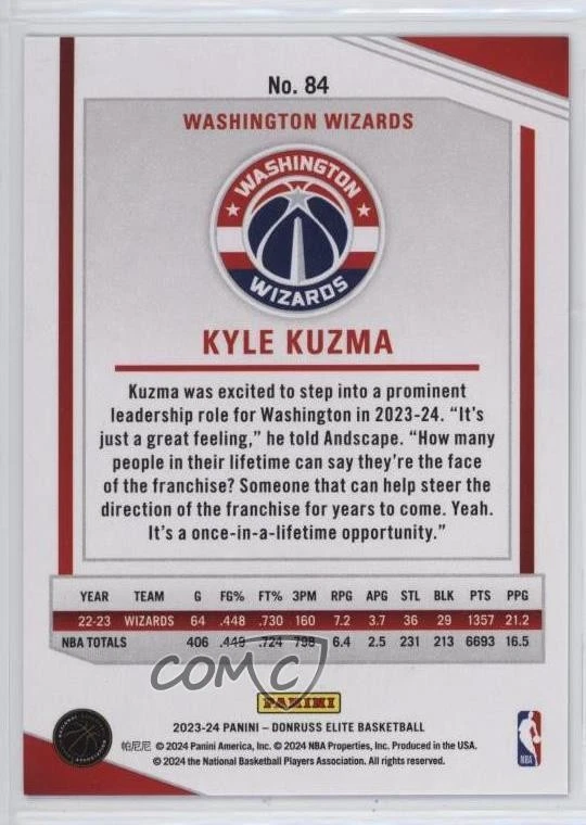 2023-24 Donruss Elite Blue /99 Kyle Kuzma #84 - Image 2 of 2