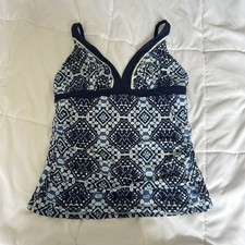 Tommy Bahama Womens Medium M Mare Navy Cowrie Tankini Blue White Summer Beach