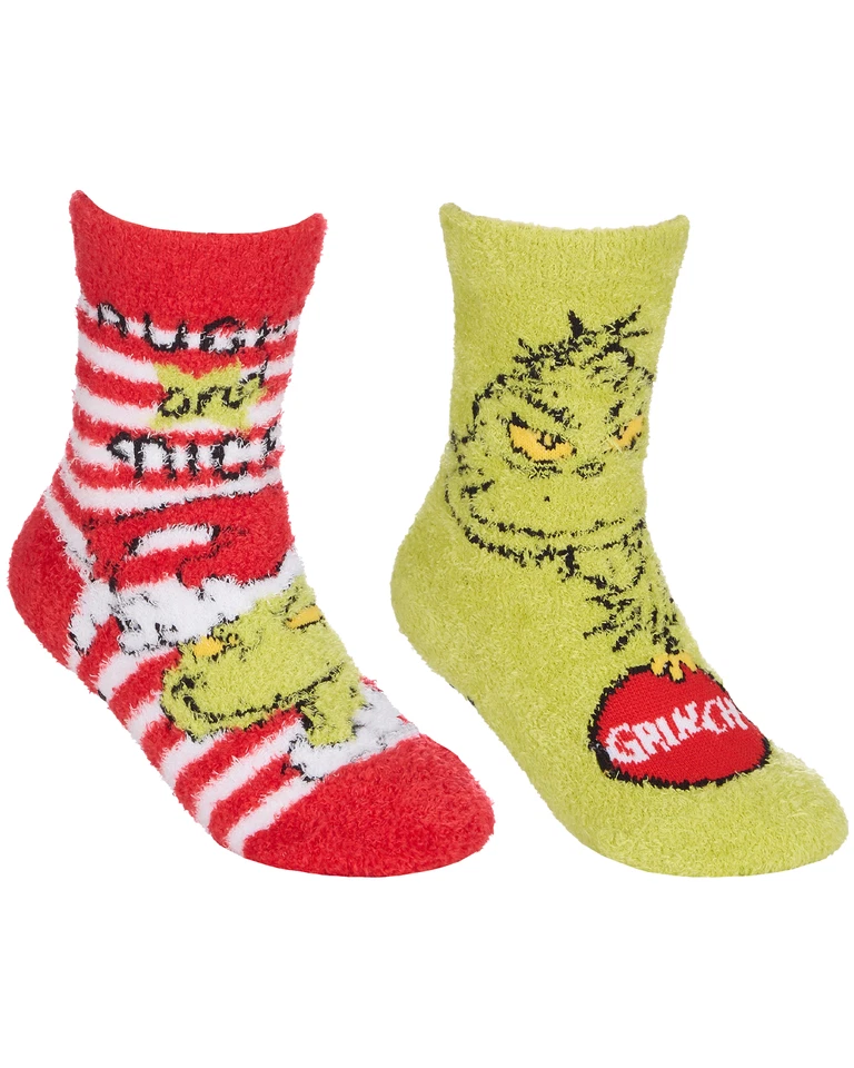 Grinch Kuschelsocken passende Familie Erwachsene Kinder flauschige Bett Slipper Socke (2 PAAR)