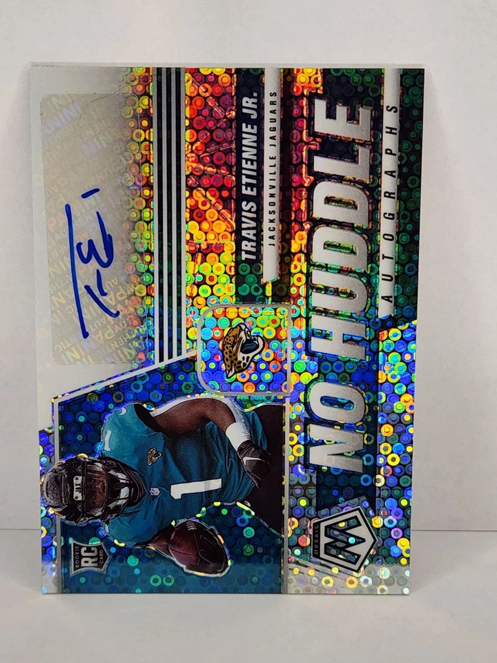 2021 Panini Mosaic No Huddle Autographs Travis Etienne Jr. Silver Disco Prizm RC - Image 2 of 3