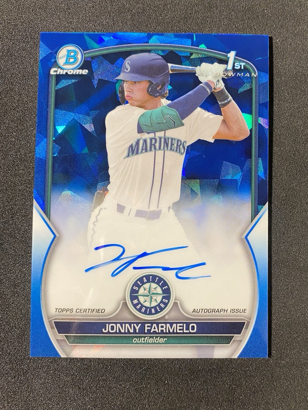 2023 Bowman Chrome Draft Sapphire Jonny Farmelo Blue Auto /199 1st Mariners