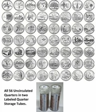 1999-2009 D STATE+TERRITORIES UNCIRCULATED 56-quarters set fr US Mint+Bank Rolls