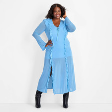 Future Collective Womens Plus Size 4X Long Sleeve Ruffle Maxi Dress Light Blue