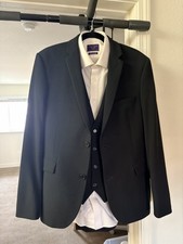Large - ONESIX5IVE Black Slim Suit - Full Set - Blazer Dress Shirt Vest Pants