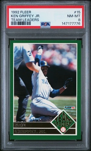 147177776 Ken Griffey Jr 1992 Fleer #15 Team Leaders PSA 8