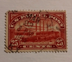 United States Parcel Post Stamp 25 Cent Red Manufacturing Used