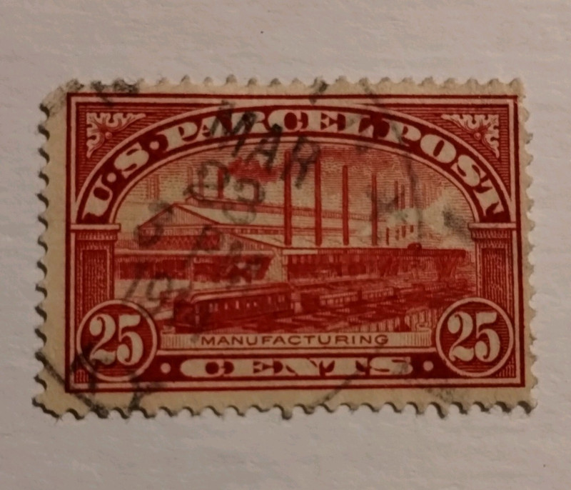 United States Parcel Post Stamp 25 Cent Red Manufacturing Used