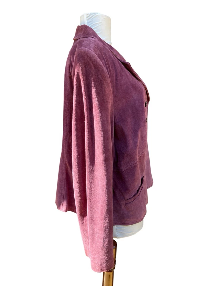 I.E. vintage Chaqueta Blazer Mujer Ciruela Púrpura Rosa Forrada Gamuza Cuero Talla 1X Foto 4 de 4