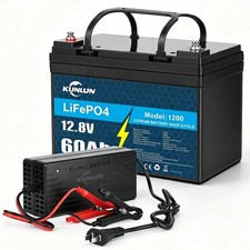 12V 60Ah LiFePO4 Lithium Battery with 20A Charger, Deep Cycle, for RV, Marine