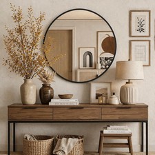 Melodieux Round Wall Mirror 60cm Black Circle Hanging Mirror Home Decorative