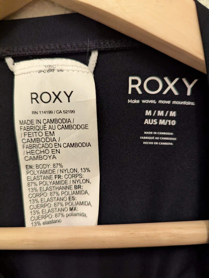 Camisa de surf negra Roxy para mujer mediana floral manga larga cremallera protección contra erupciones Foto 2 de 4