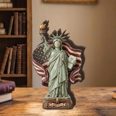 USA 250th Anniversary Wooden Block Decoration,Statue of Liberty Patriotic Shelf