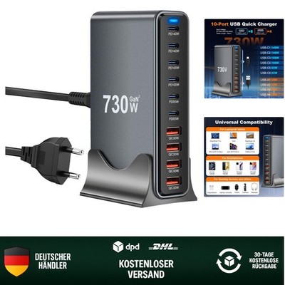 USB C Ladegerät 730W 10 Ports Schnellladegerät Ladestation für mehrere Geräte