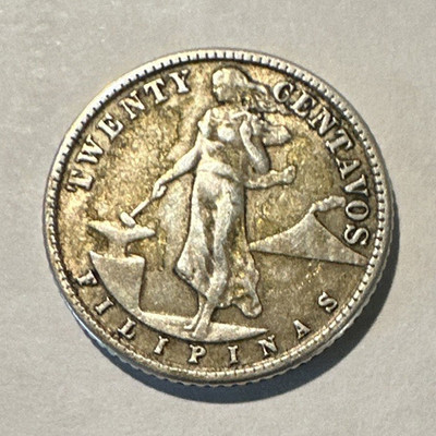 1944 Philippines 20 Centavos Silver Coin KM#183 0.75 Fine U.S. Period
