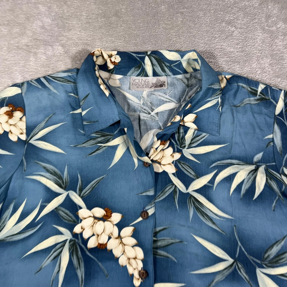 Vtg Young Hawaii by Iolani Shirt Womens XL Blue Hawaiian Rayon USA Made - Image 3 of 4