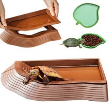 3 PCS Tortoise Water Bowl With Ramp Leaf Reptile Food Pool Soaking Dish