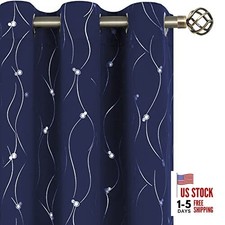 Blackout Curtains 45 Inch Length 2 42"W x 45"L Pack of 2 Dot-navy Blue