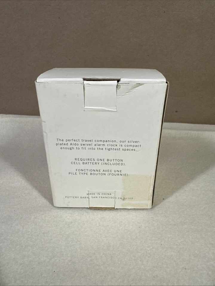 NEW Pottery Barn Aldo Travel Alarm Clock Battery Silver Plated Mini Size w/ Bag - Image 2 of 4