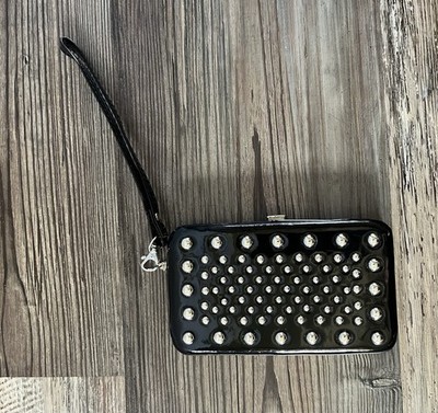 Small Black Silver Stud Phone Wallet Wristlet Case Cigarette Holder Punk Rock
