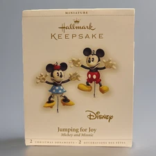 Hallmark Christmas Ornaments Disney 2 pc. Mickey & Minnie Mouse JUMPING FOR JOY 