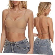 Low Back Bra for Women Wirefree Seamless Bra Backless Multiway Straps Small Tan