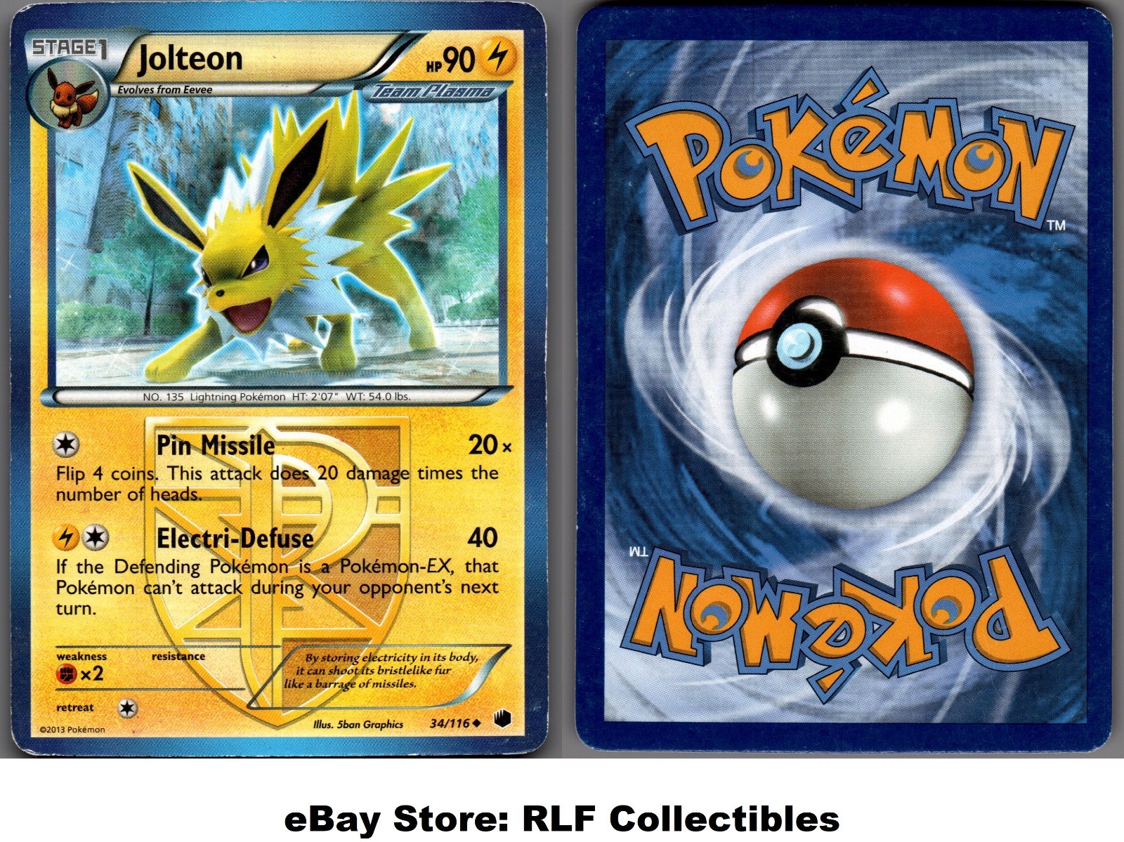 2013 Pokemon, B&W Plasma Freeze, #34/116 Jolteon, Uncommon (b)