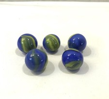 Blue and yellow glass shooter marble set of 5 glass marbles, 1" large