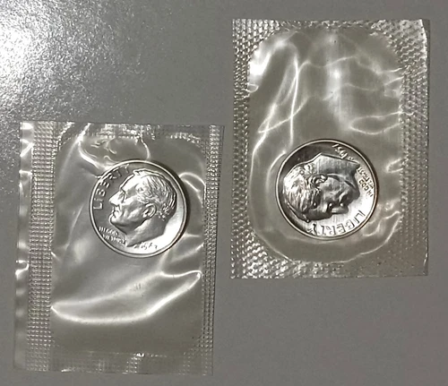 1957 and 1963 PROOF Silver Roosevelt Dimes in Original Mint Cello