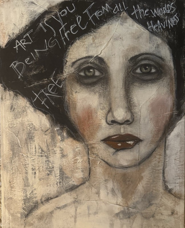 Original Mixed media Outsider Art 11”x14”painting  “Free From All The Heaviness”