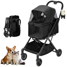 Foldable Pet Stroller with Detachable Carrier for Cats & Small Dogs, 4 Wheels
