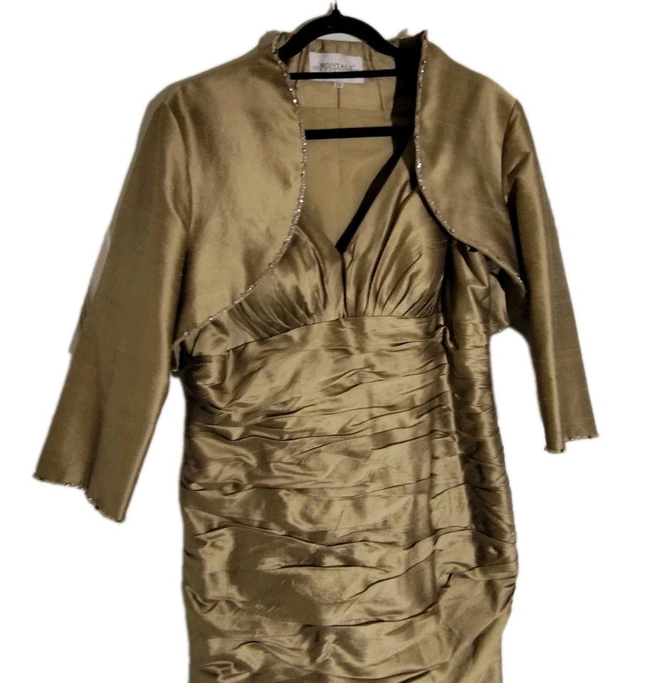 Montage Collection Talla 14 2 Piezas Madre de la Novia Vestido y Chaqueta Bronce Foto 3 de 4