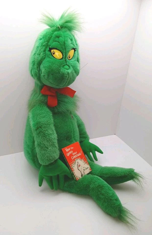 Vintage Macy's The Grinch with Book 25.5" Plush Stuffed Animal 1997 Christmas - Image 3 of 4