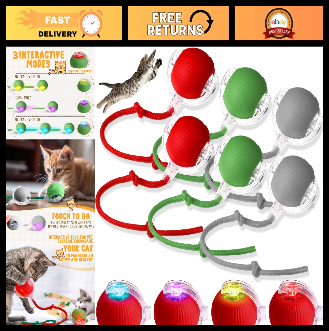 6 Pack Interactive Cat Ball Toy - 360° Automatic Rechargeable Rolling Toy for Ca
Opens in a new wind