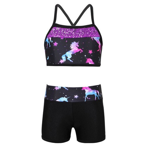 Kids Girls Swimsuit Shiny Sportwear Skinny Swimwear Swimming Dancewear Ballet - Picture 66 of 87