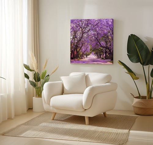 Arte da parete stampa su tela alberi Jacaranda viola, elegante appendiabiti da parete arredamento casa - Foto 8 di 12