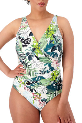 Jantzen Draped Surplice Mailot One-Piece Swimsuit Nature Glow