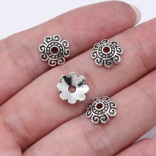 100pcs 10x10mm Tibetan Silver Alloy Charm Floral Retro Bead Crafts